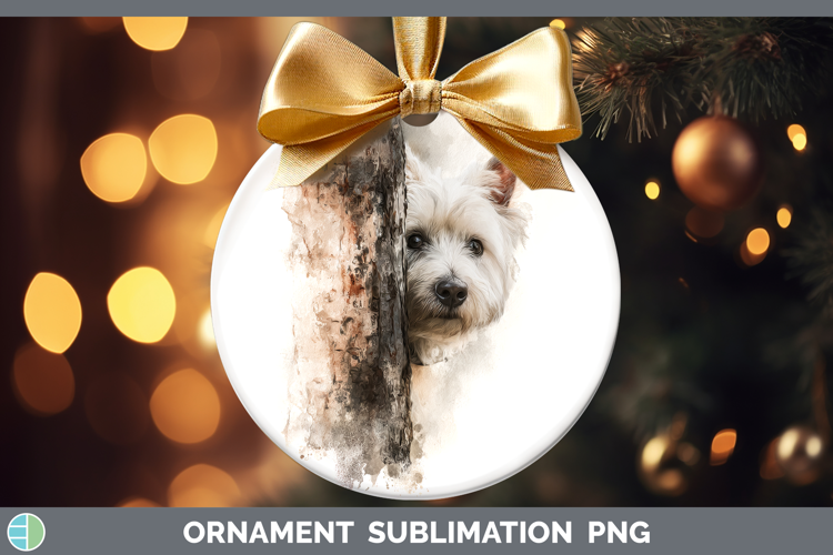 White Highland Terrier Dogs 05 Tree Peek Ornament Sublimatio