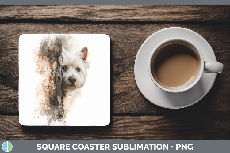 White Highland Terrier Dogs 05 Tree Peek Square Coaster Subl