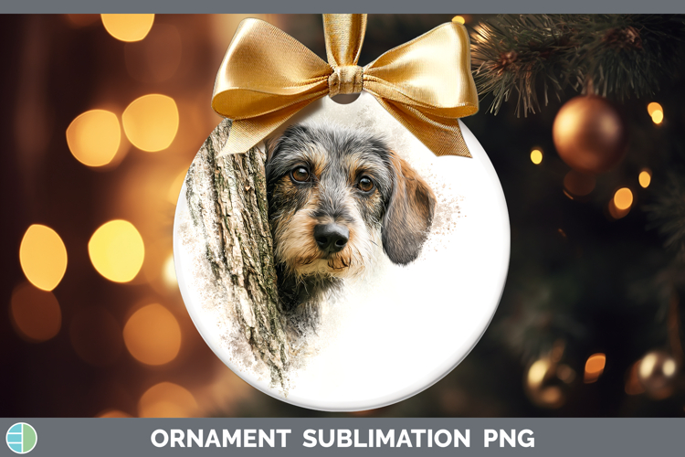 Wire Haired Dachshund Dogs 05 Tree Peek Ornament Sublimation