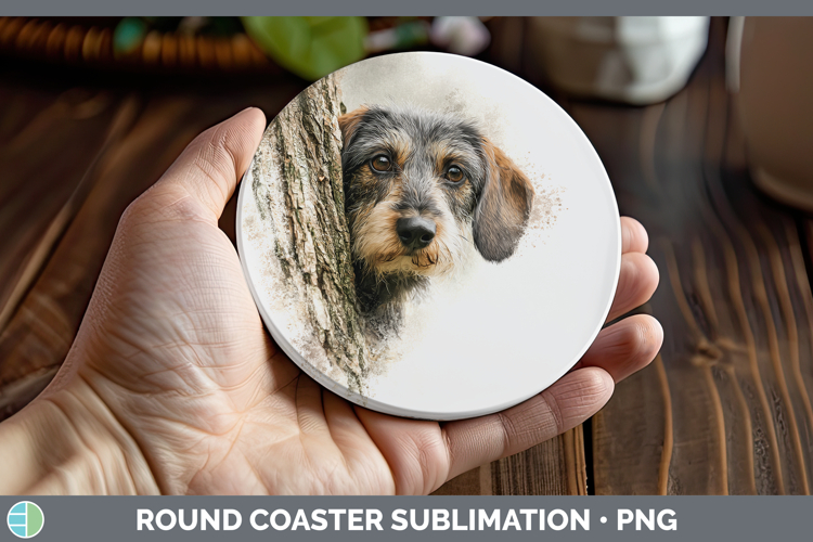 Wire Haired Dachshund Dogs 05 Tree Peek Round Coaster Sublim