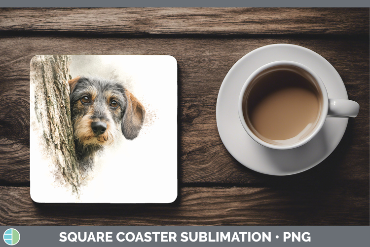 Wire Haired Dachshund Dogs 05 Tree Peek Square Coaster Subli