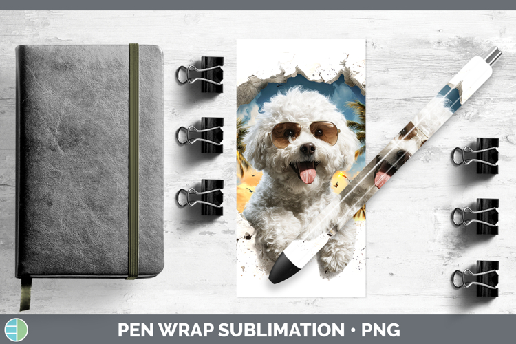 Dogs 3D Palm Tree Hole in he Wall Bichon Frise Pen Wrap Subl