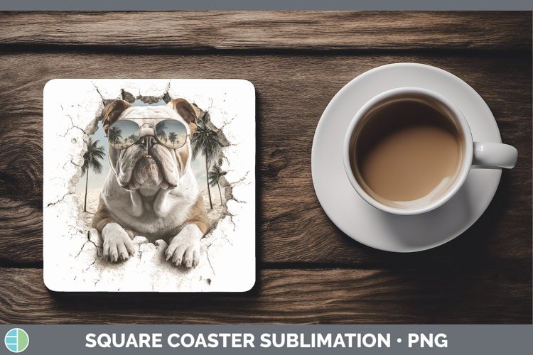 Dogs 3D Palm Tree Hole in he Wall Bulldog Square Coaster Sub