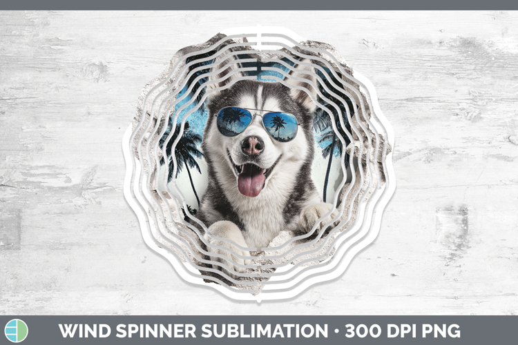 Dogs 3D Palm Tree Hole in he Wall Husky Wind Spinner Sublima