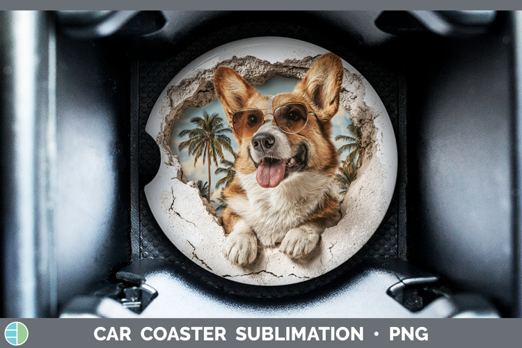 Dogs 3D Palm Tree Hole in he Wall Pembrook Corgi Car Coaster