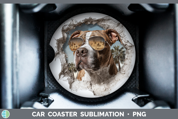 Dogs 3D Palm Tree Hole in he Wall Pit Bull Car Coaster Subli