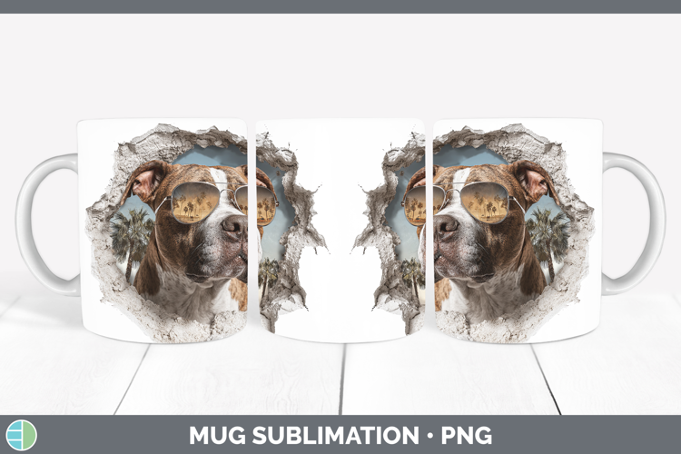 Dogs 3D Palm Tree Hole in he Wall Pit Bull Mug Wrap Sublimat