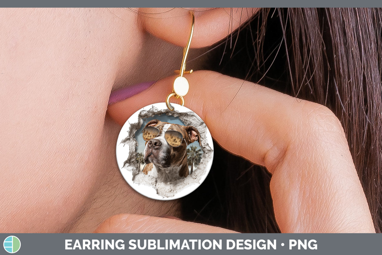 Dogs 3D Palm Tree Hole in he Wall Pit Bull Round Earrings Su