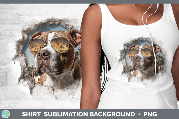 Dogs 3D Palm Tree Hole in he Wall Pit Bull Shirt Sublimation