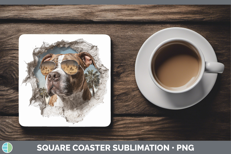 Dogs 3D Palm Tree Hole in he Wall Pit Bull Square Coaster Su