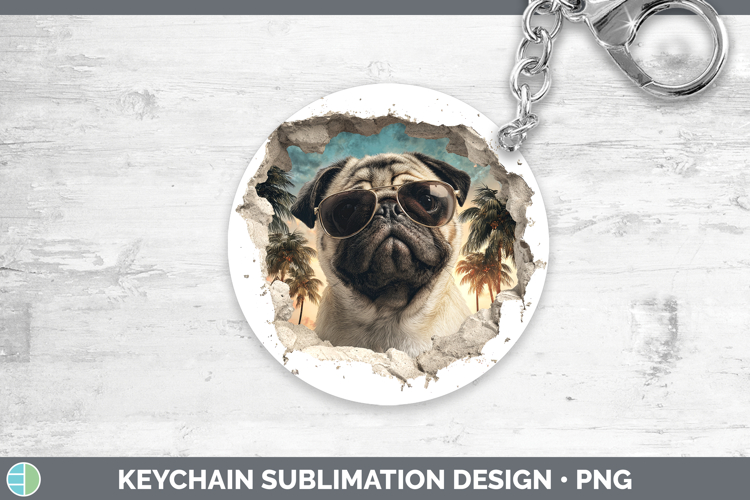 Dogs 3D Palm Tree Hole in he Wall Pug Keychain Sublimation K