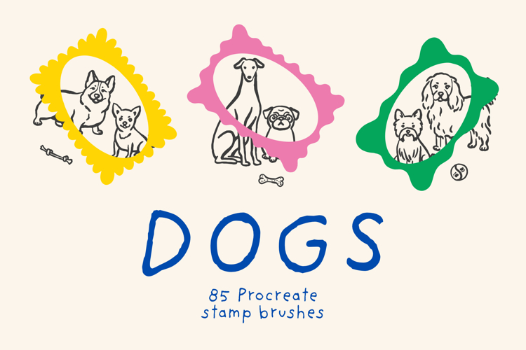 85 Hand-Drawn Dogs Procreate Stamp Brushes