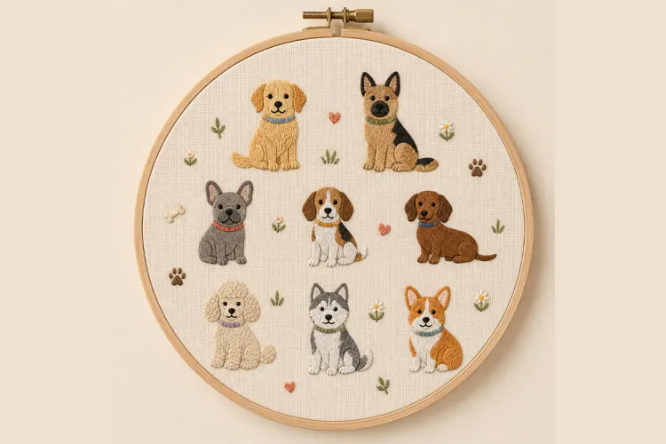Dog Breeds Hand Embroidery Pattern PDF Cute Puppy Hoop Begin