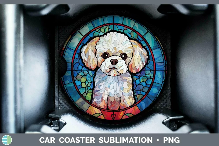 Dogs Stained Glass Bichon Frise Car Coaster Sublimation Coas