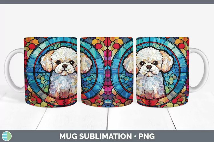 Dogs Stained Glass Bichon Frise Mug Wrap Sublimation Coffee