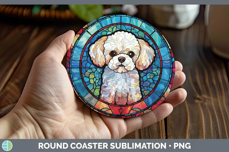 Dogs Stained Glass Bichon Frise Round Coaster Sublimation Co