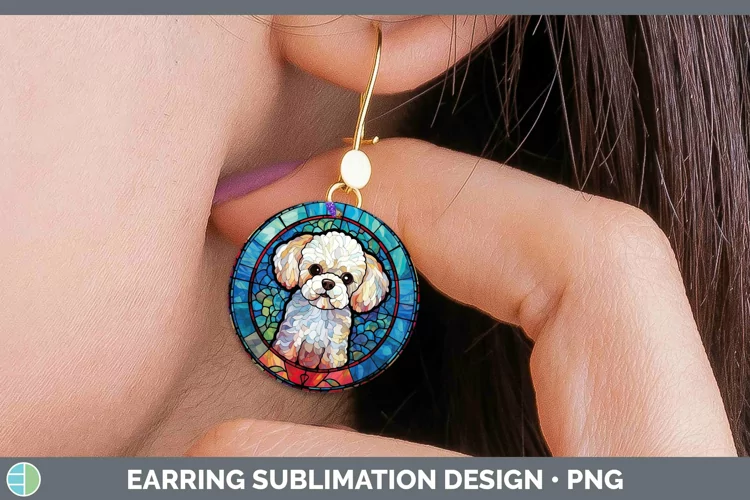 Dogs Stained Glass Bichon Frise Round Earrings Sublimation E