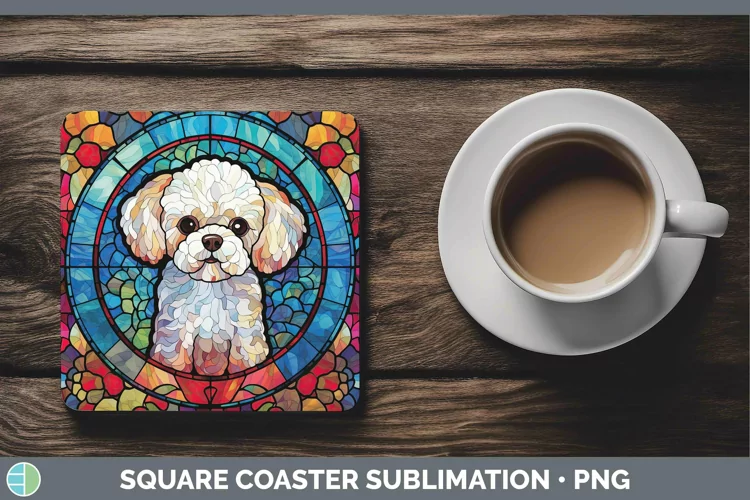 Dogs Stained Glass Bichon Frise Square Coaster Sublimation C