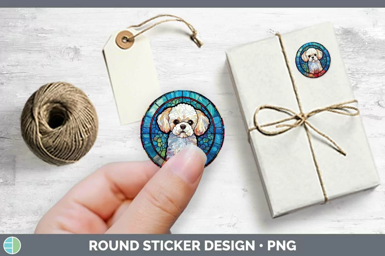 Dogs Stained Glass Bichon Frise Stickers | Round Labels Desi