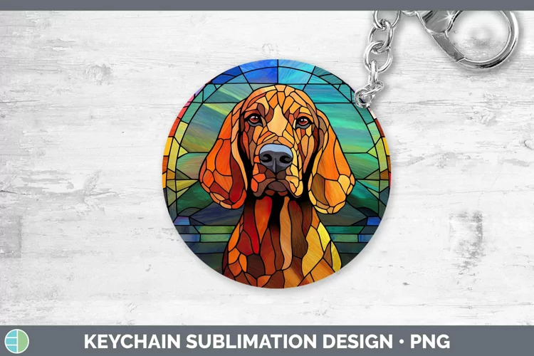Dogs Stained Glass Bloodhound Keychain Sublimation Keyring D