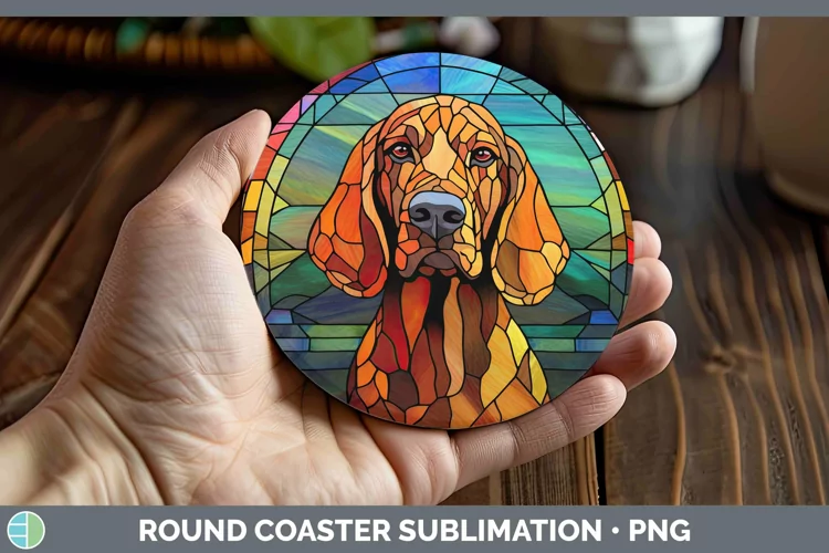 Dogs Stained Glass Bloodhound Round Coaster Sublimation Coas