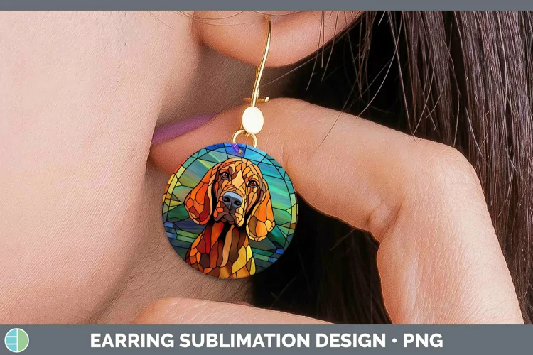 Dogs Stained Glass Bloodhound Round Earrings Sublimation Ear