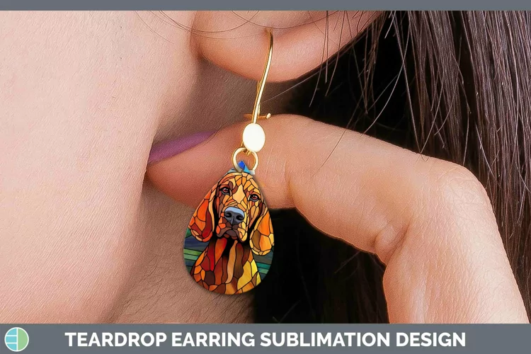 Dogs Stained Glass Bloodhound Teardrop Earrings Sublimation