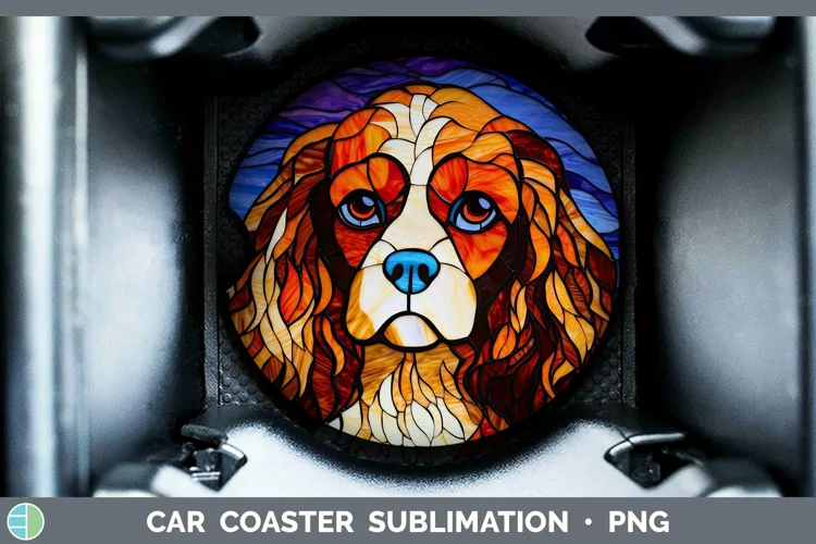 Dogs Stained Glass Cavalier King Charles Spaniel Car Coaster