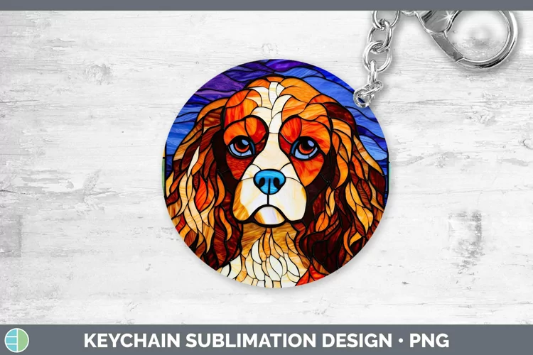 Dogs Stained Glass Cavalier King Charles Spaniel Keychain Su