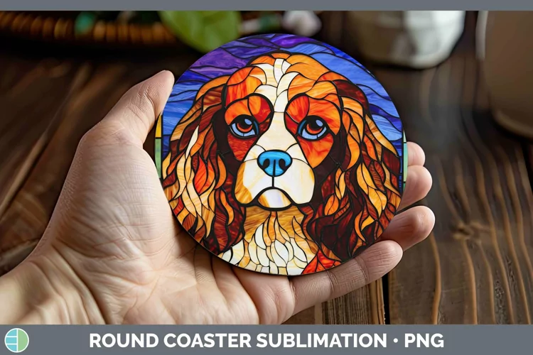 Dogs Stained Glass Cavalier King Charles Spaniel Round Coast