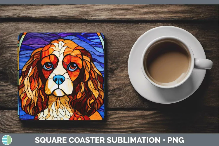 Dogs Stained Glass Cavalier King Charles Spaniel Square Coas