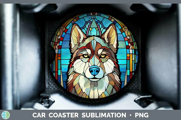 Dogs Stained Glass Husky Car Coaster Sublimation Coaster Des
