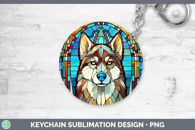 Dogs Stained Glass Husky Keychain Sublimation Keyring Design