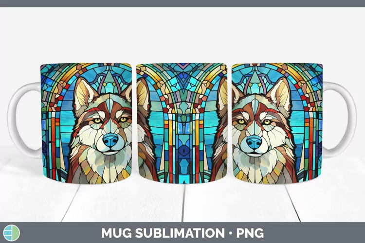 Dogs Stained Glass Husky Mug Wrap Sublimation Coffee Cup Des