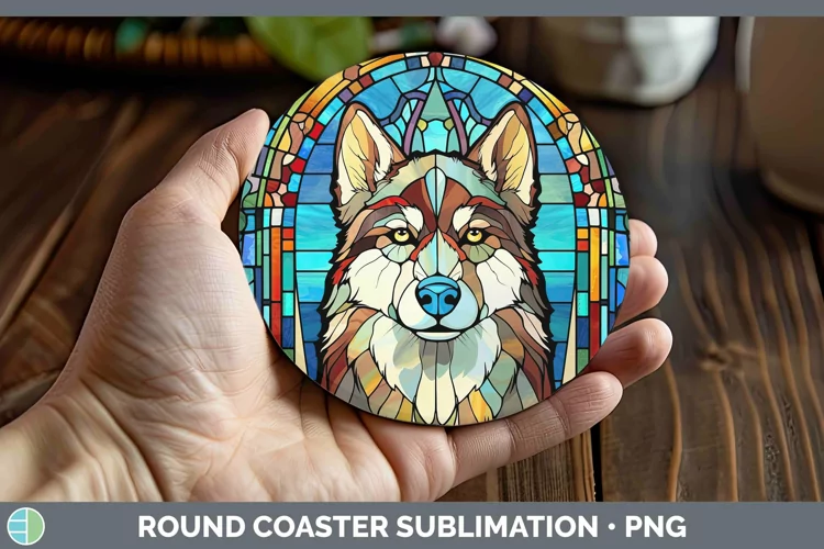 Dogs Stained Glass Husky Round Coaster Sublimation Coaster D