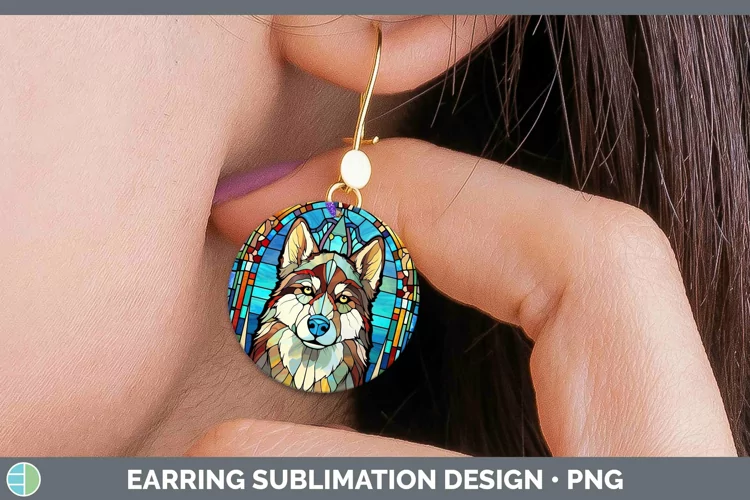 Dogs Stained Glass Husky Round Earrings Sublimation Earrings