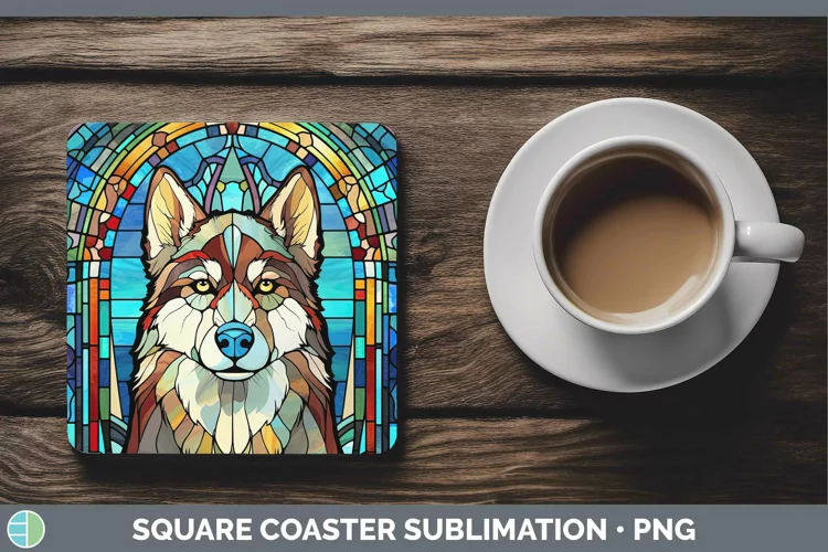 Dogs Stained Glass Husky Square Coaster Sublimation Coaster