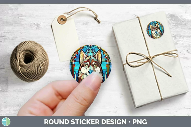 Dogs Stained Glass Husky Stickers | Round Labels Designs