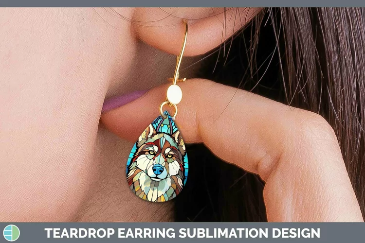 Dogs Stained Glass Husky Teardrop Earrings Sublimation Earri