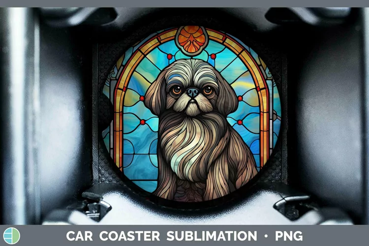 Dogs Stained Glass Pekingese Car Coaster Sublimation Coaster