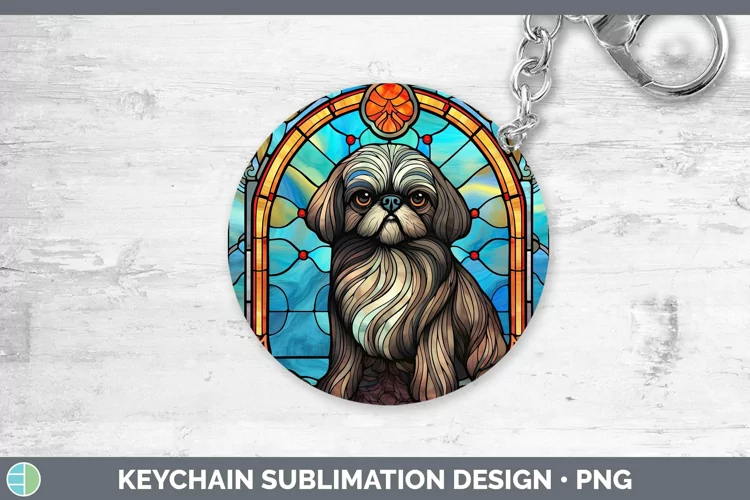 Dogs Stained Glass Pekingese Keychain Sublimation Keyring De