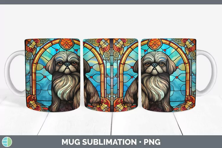 Dogs Stained Glass Pekingese Mug Wrap Sublimation Coffee Cup