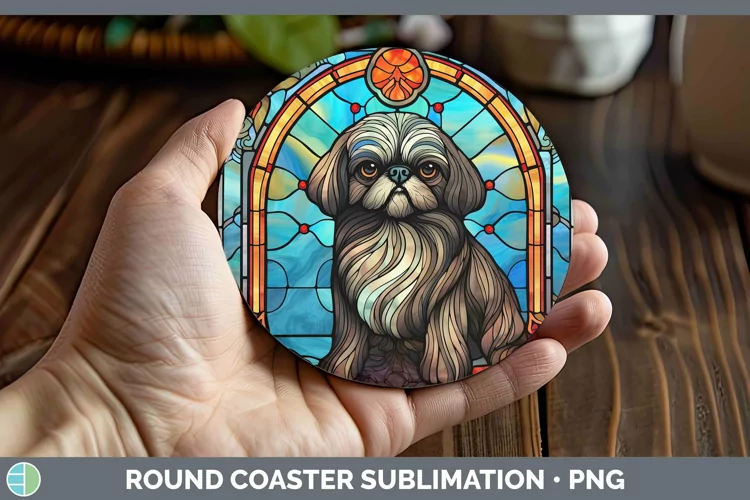 Dogs Stained Glass Pekingese Round Coaster Sublimation Coast