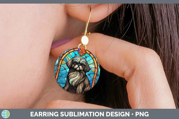 Dogs Stained Glass Pekingese Round Earrings Sublimation Earr
