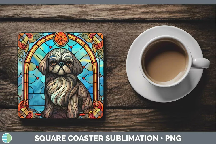 Dogs Stained Glass Pekingese Square Coaster Sublimation Coas