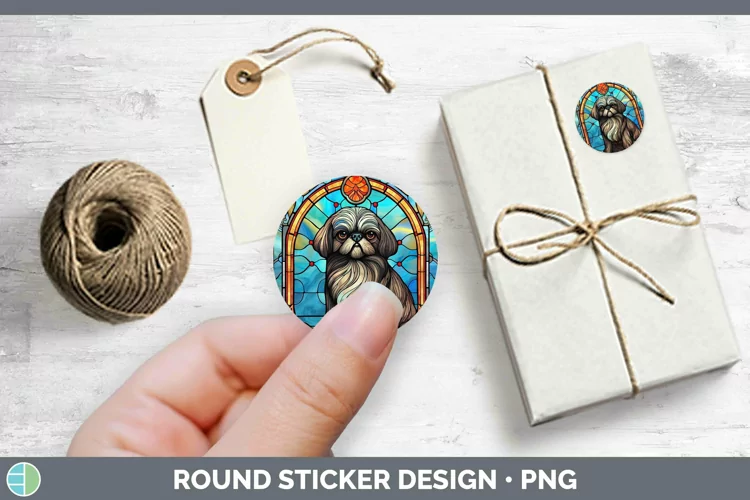 Dogs Stained Glass Pekingese Stickers | Round Labels Designs