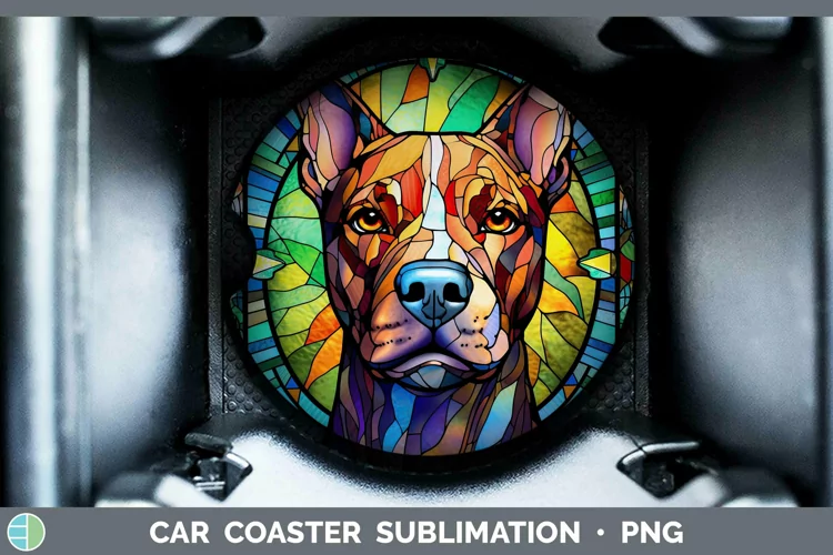 Dogs Stained Glass Pit Bull Car Coaster Sublimation Coaster