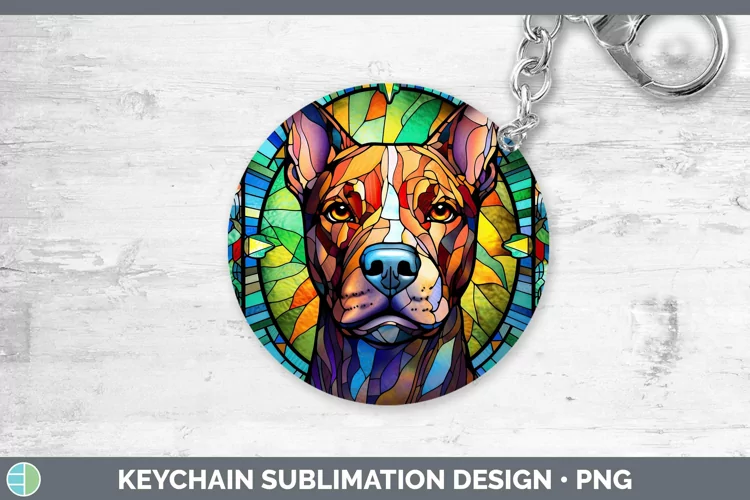 Dogs Stained Glass Pit Bull Keychain Sublimation Keyring Des