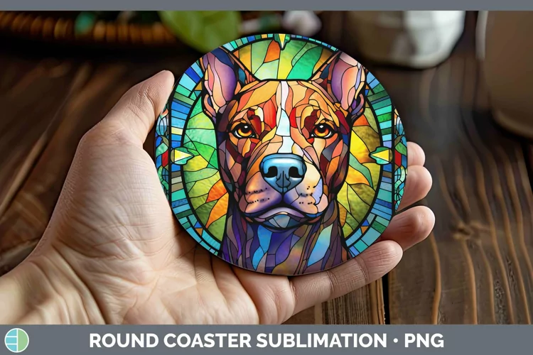 Dogs Stained Glass Pit Bull Round Coaster Sublimation Coaste