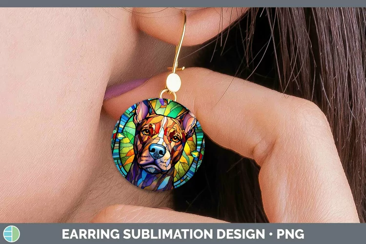 Dogs Stained Glass Pit Bull Round Earrings Sublimation Earri
